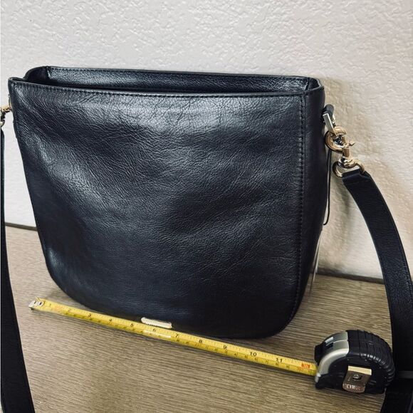 Rebecca Minkoff Black Leather Saddle Braided Gold Stud Crossbody Purse Bag - Picture 3 of 11